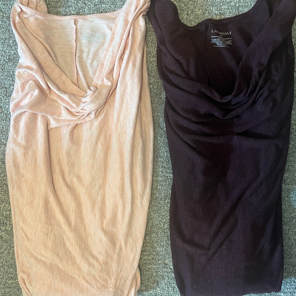 Lane Bryant Lot of 2 Pink & Wine Cowl Neck Cap Sleeve Tops